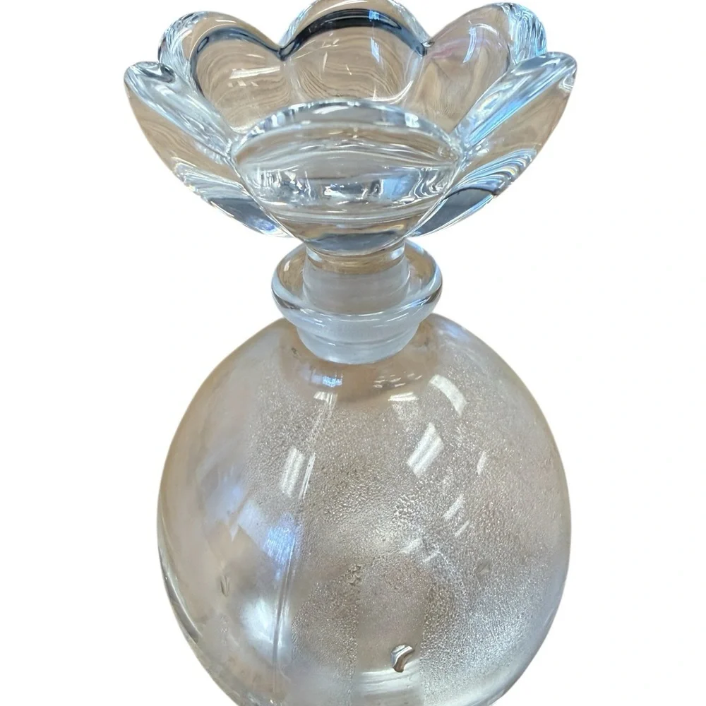 Vintage Clear Glass Perfume Bottle w/ Flower Stopper Vanity Decor